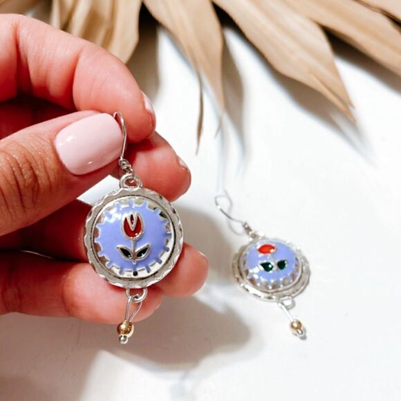 Boho flower dangle earrings S465 - Picture 3 of 3